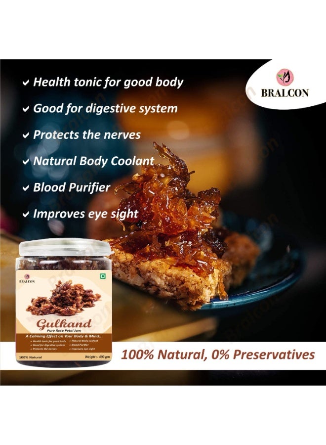 BRALCON atural Gulkand (Rose Petal Jam) - 400g | Sun-Cooked Damask Rose Petals & Rock Sugar - Kesar Elaichi | Gulkand for Paan - Image 2