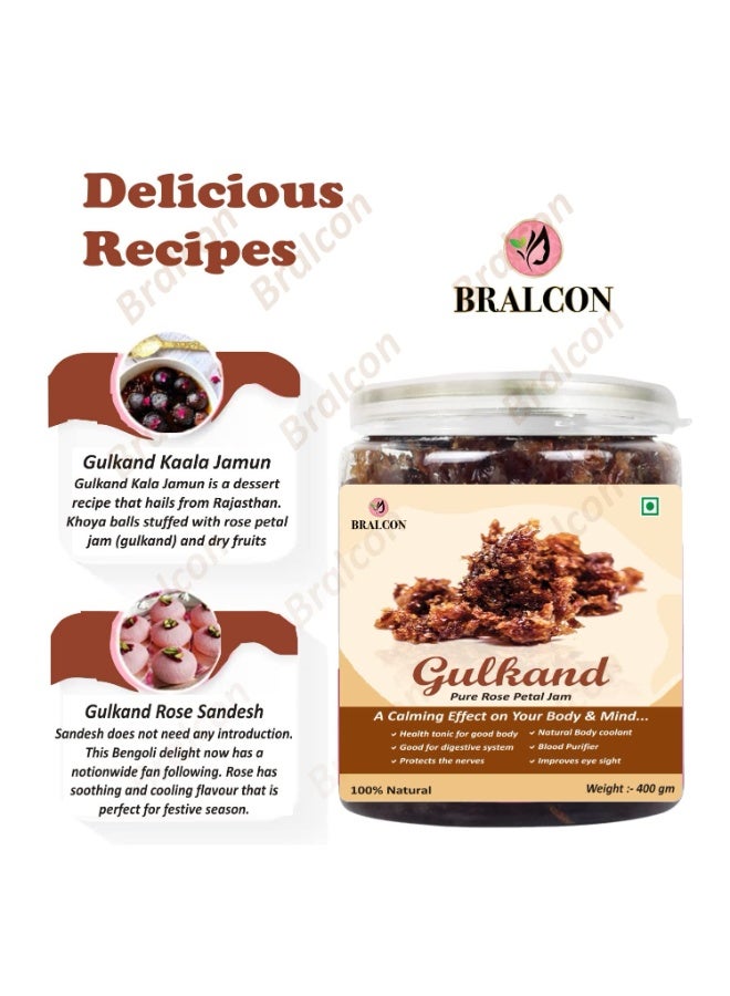 BRALCON atural Gulkand (Rose Petal Jam) - 400g | Sun-Cooked Damask Rose Petals & Rock Sugar - Kesar Elaichi | Gulkand for Paan - Image 4