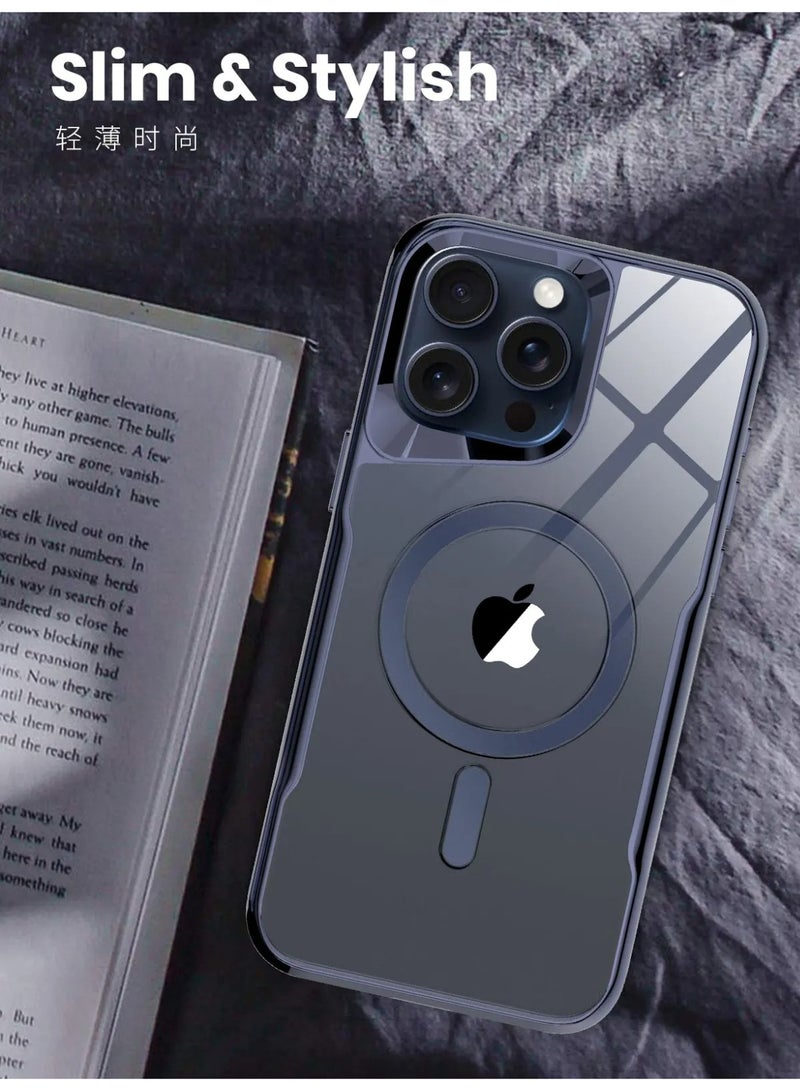 غطاء حماية شفاف بإطار مطلي لهاتف iPhone 13/14 مغناطيسي للشحن اللاسلكي من Magsafe (أسود) - Image 5