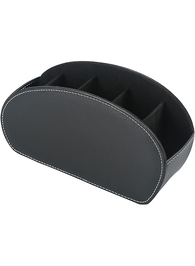 SAGREENY Leather Remote Control Holder With 5 Compartments Tv Remote Caddy Store Box Office Supplies Desktop Organizer For Controller Glasses And Media Player Pen Storage Black - Image 1