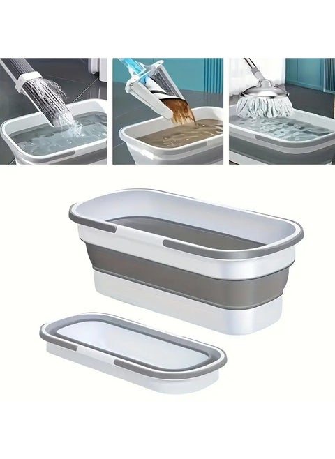 Durable Foldable Silicone Mop Basket with Wheels - Portable Rectangle Mop, Easy Storage for Home and Kitchen Use White and Grey