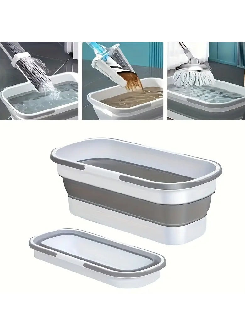 KITCHENOO Durable Foldable Silicone Mop Basket with Wheels - Portable Rectangle Mop, Easy Storage for Home and Kitchen Use White and Grey  - Image 1
