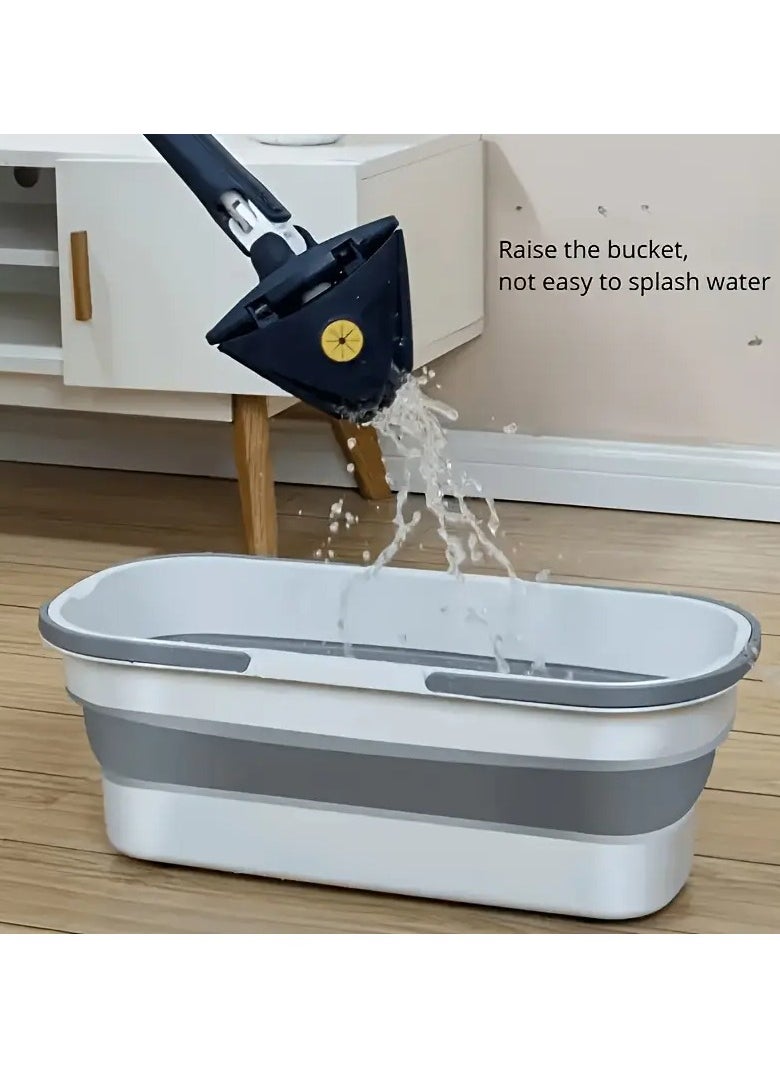 KITCHENOO Durable Foldable Silicone Mop Basket with Wheels - Portable Rectangle Mop, Easy Storage for Home and Kitchen Use White and Grey  - Image 3