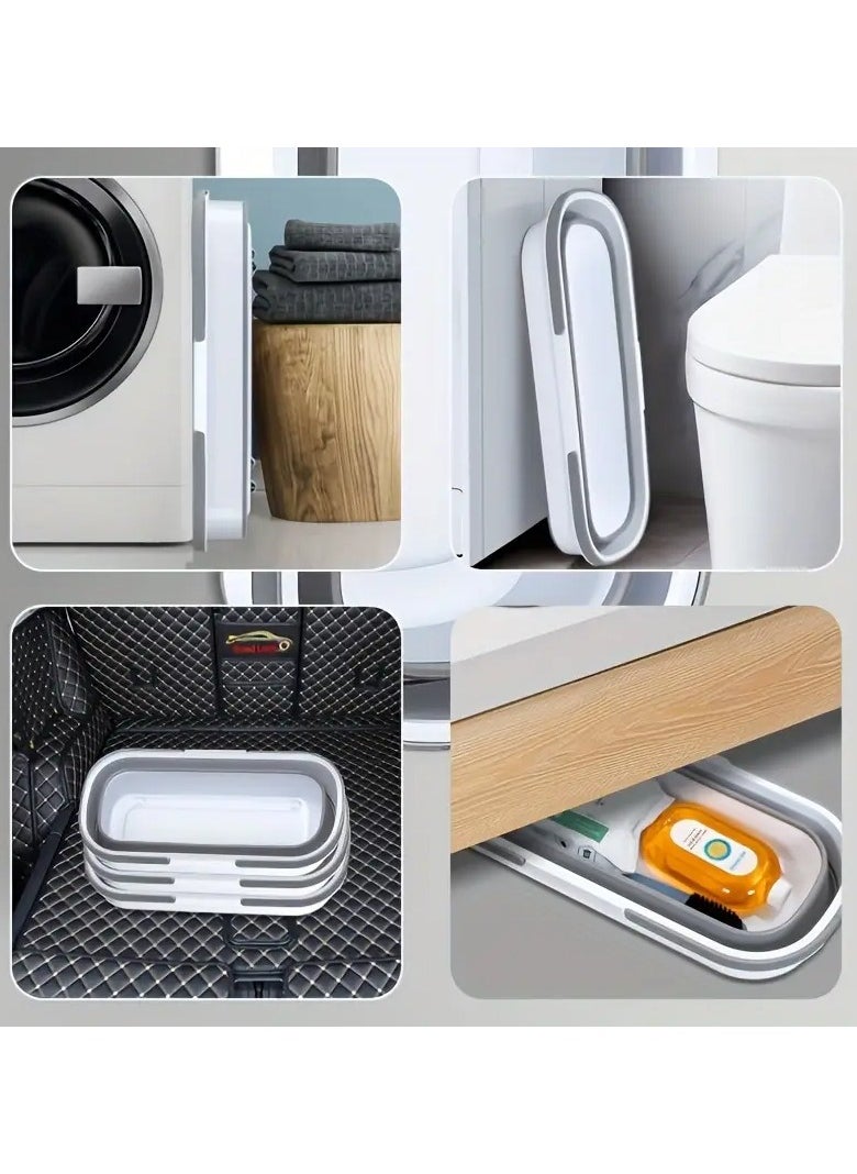 KITCHENOO Durable Foldable Silicone Mop Basket with Wheels - Portable Rectangle Mop, Easy Storage for Home and Kitchen Use White and Grey  - Image 4