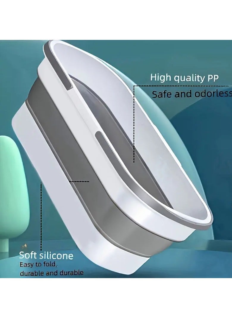 KITCHENOO Durable Foldable Silicone Mop Basket with Wheels - Portable Rectangle Mop, Easy Storage for Home and Kitchen Use White and Grey  - Image 5