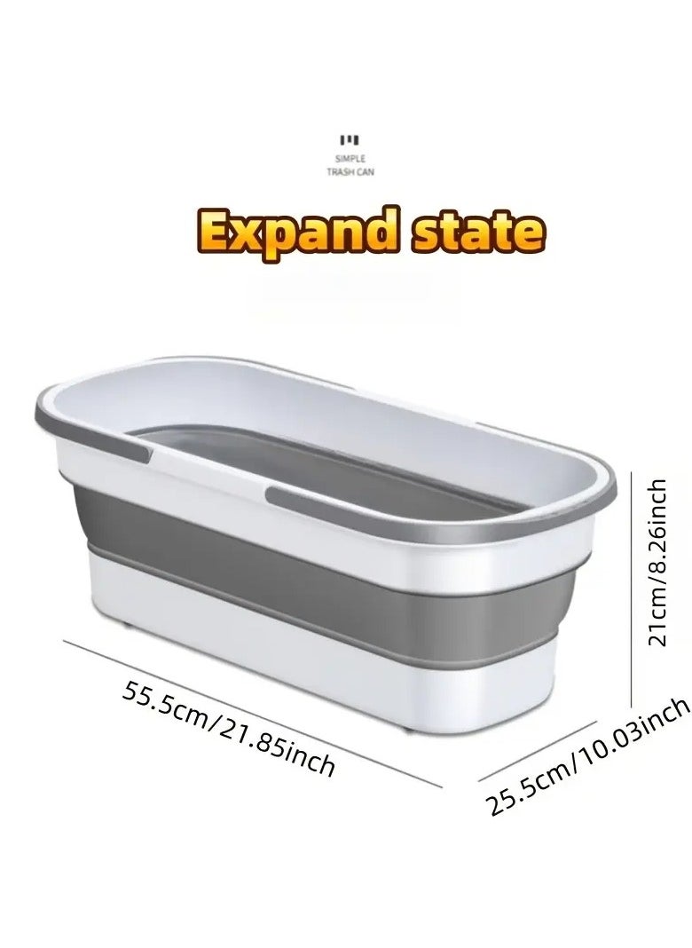 KITCHENOO Durable Foldable Silicone Mop Basket with Wheels - Portable Rectangle Mop, Easy Storage for Home and Kitchen Use White and Grey  - Image 2