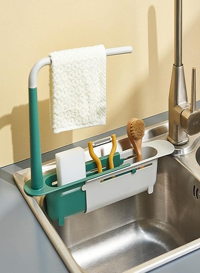 SPRADE Plastic Telescopic Sink Storage Rack, Adjustable Telescopic 2-in-1 Sink Shelf Rack with A Dish Cloth, Expandable Sponge Soap Holder, Multicolor - Image 2