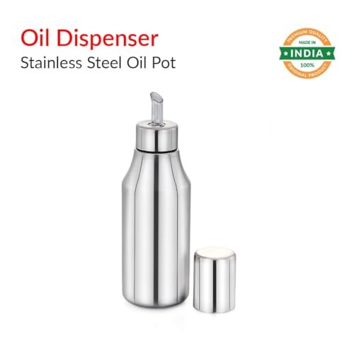 RJ kitchenware Store Stainless Steel Oil Dispenser with Lid Pack of 1 | Dust & Leak Proof | Oil Container | Oil Pourer | Oil Pot | Oil Can | Outdoor Cooking | Silver (500 ML) - Image 4