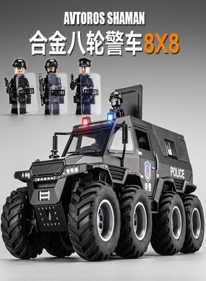 QQ Show سيارة لعبة QQ Show Play Boy 1:32 8x8 SUV Police Pickup Model مصنوعة من سبيكة معدنية مصبوبة، تعمل بنظام السحب للخلف، مزودة بأبواب قابلة للفتح وإضاءة وموسيقى، مناسبة للأطفال (متعددة الألوان). - Image 4