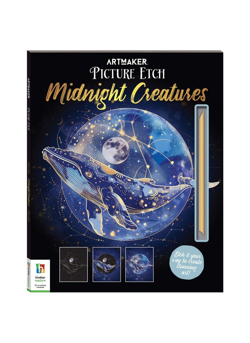 Hinkler - Hinkler Picture Etch – Midnight Creatures Edition, Creative Etching Art Kit for Kids, Includes Etching Tool and Stunning Creature Designs, Ideal for Developing Artistic Skills - Image 1
