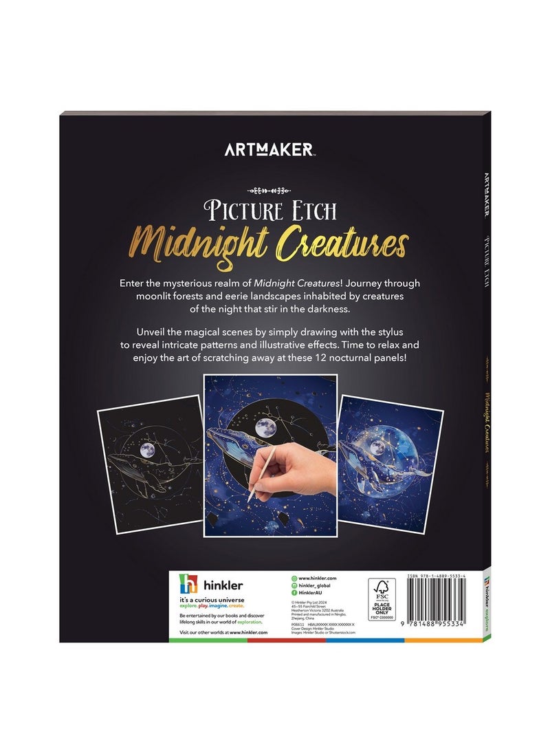 Hinkler - Hinkler Picture Etch – Midnight Creatures Edition, Creative Etching Art Kit for Kids, Includes Etching Tool and Stunning Creature Designs, Ideal for Developing Artistic Skills - Image 1