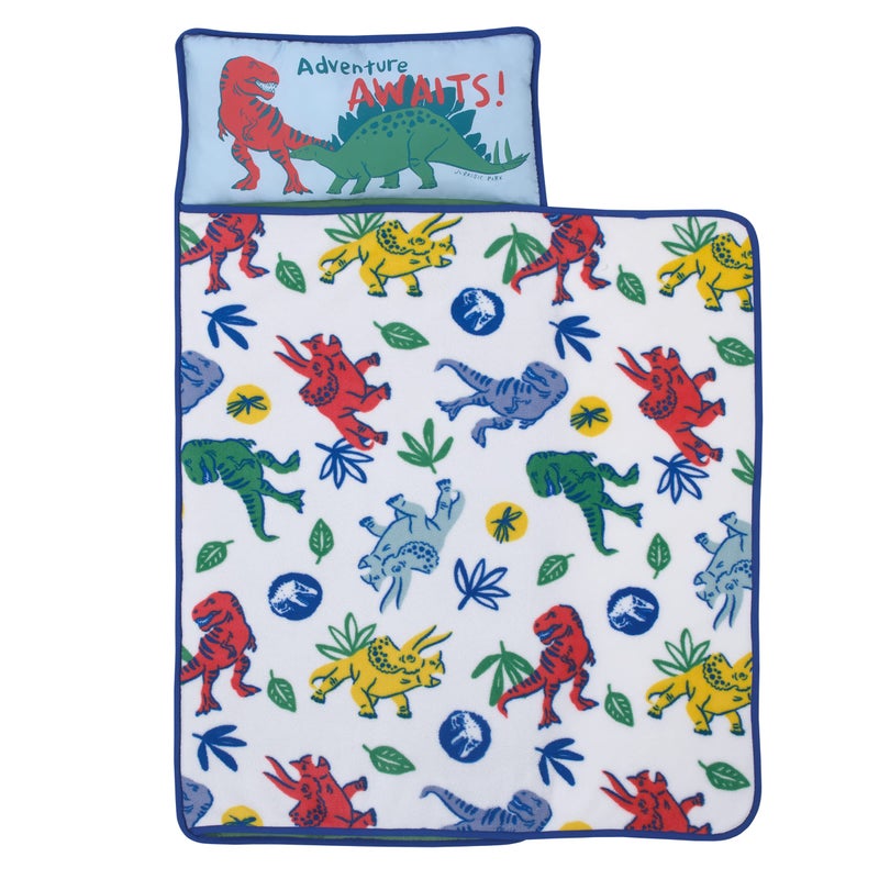 NoJo Universal Jurassic World Wild and Free Green Blue and Yellow Adventure Awaits Dinosaur Toddler Nap Mat