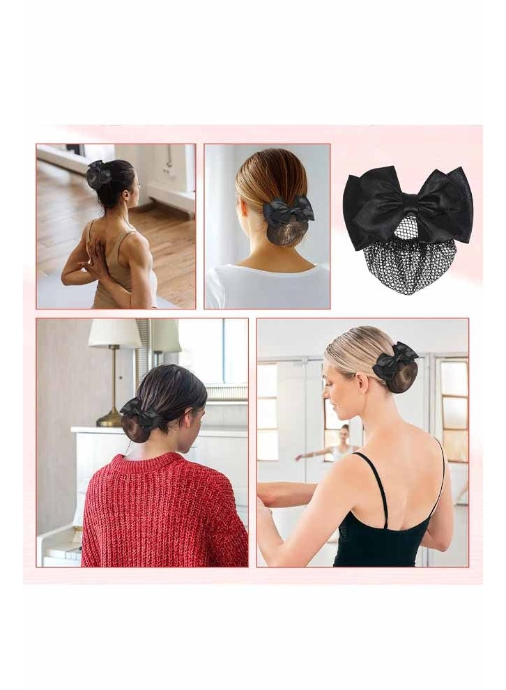 2 Pcs Hair Snood Net, Women's Bun Cover Hairnet Satin Bow Barrette French Clips Ribbon Flower Hair Accessories for Women Stewardess Banks Hotels Restaurant Staff (Black) - Image 5