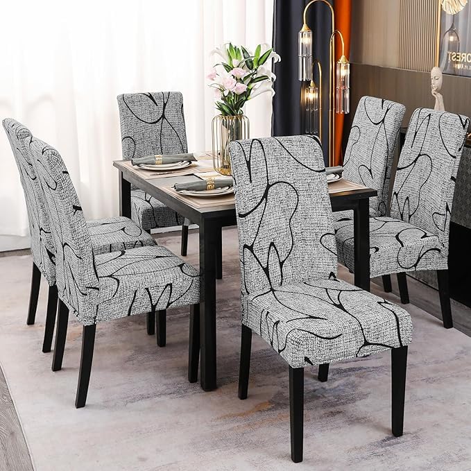 Keyroal كرسي غرفة الطعام Keyroal مجموعة من مجموعة واحدة من Parsons المطبوعة كرسي Slipcovers Spandex قابلة للغسل قابلة للغسل غطاء محامي كرسي المطبخ لحفل فندق غرفة الطعام (رمادي) - Image 2