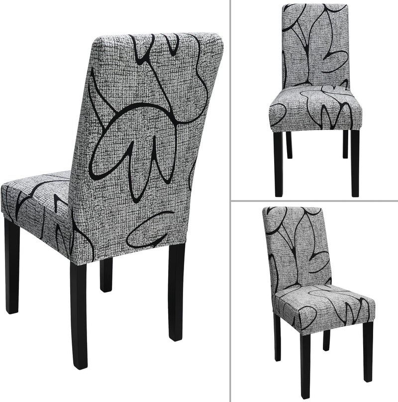 Keyroal كرسي غرفة الطعام Keyroal مجموعة من مجموعة واحدة من Parsons المطبوعة كرسي Slipcovers Spandex قابلة للغسل قابلة للغسل غطاء محامي كرسي المطبخ لحفل فندق غرفة الطعام (رمادي) - Image 3
