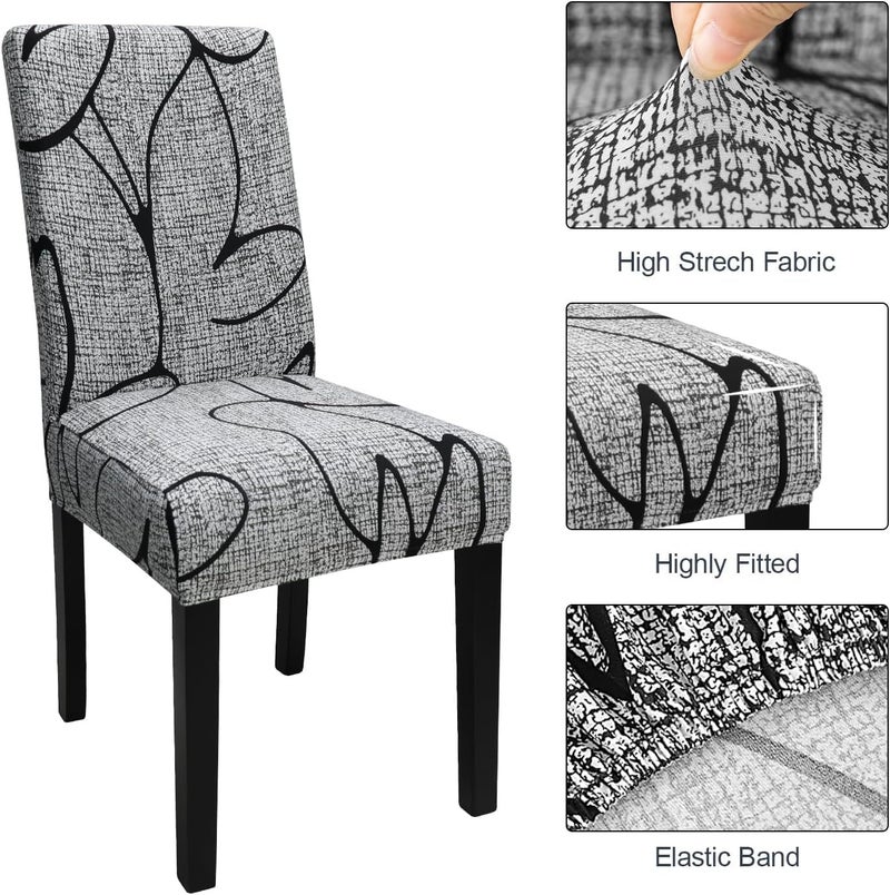 Keyroal كرسي غرفة الطعام Keyroal مجموعة من مجموعة واحدة من Parsons المطبوعة كرسي Slipcovers Spandex قابلة للغسل قابلة للغسل غطاء محامي كرسي المطبخ لحفل فندق غرفة الطعام (رمادي) - Image 4