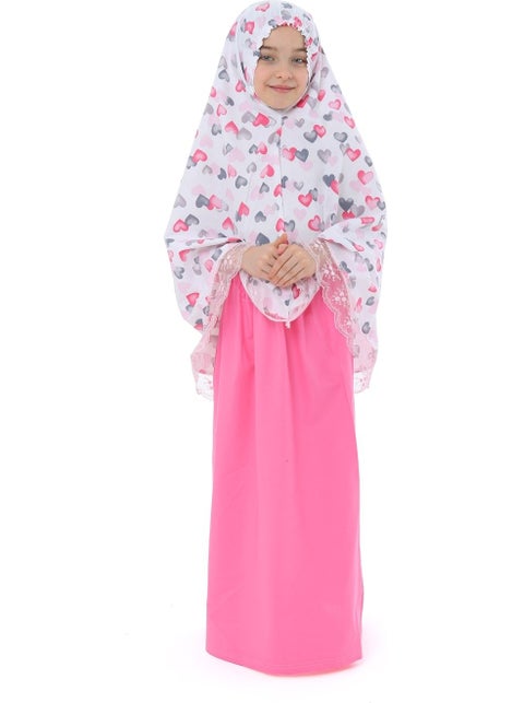 Elanesa  Girl Child Prayer Dress Small Heart Printed Lace Detailed  - Image 1