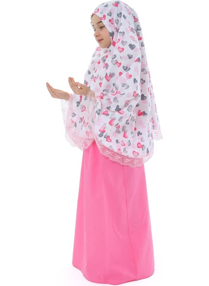 Elanesa  Girl Child Prayer Dress Small Heart Printed Lace Detailed  - Image 2