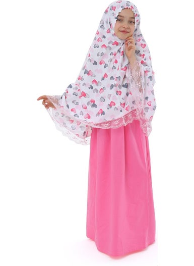 Elanesa  Girl Child Prayer Dress Small Heart Printed Lace Detailed  - Image 3