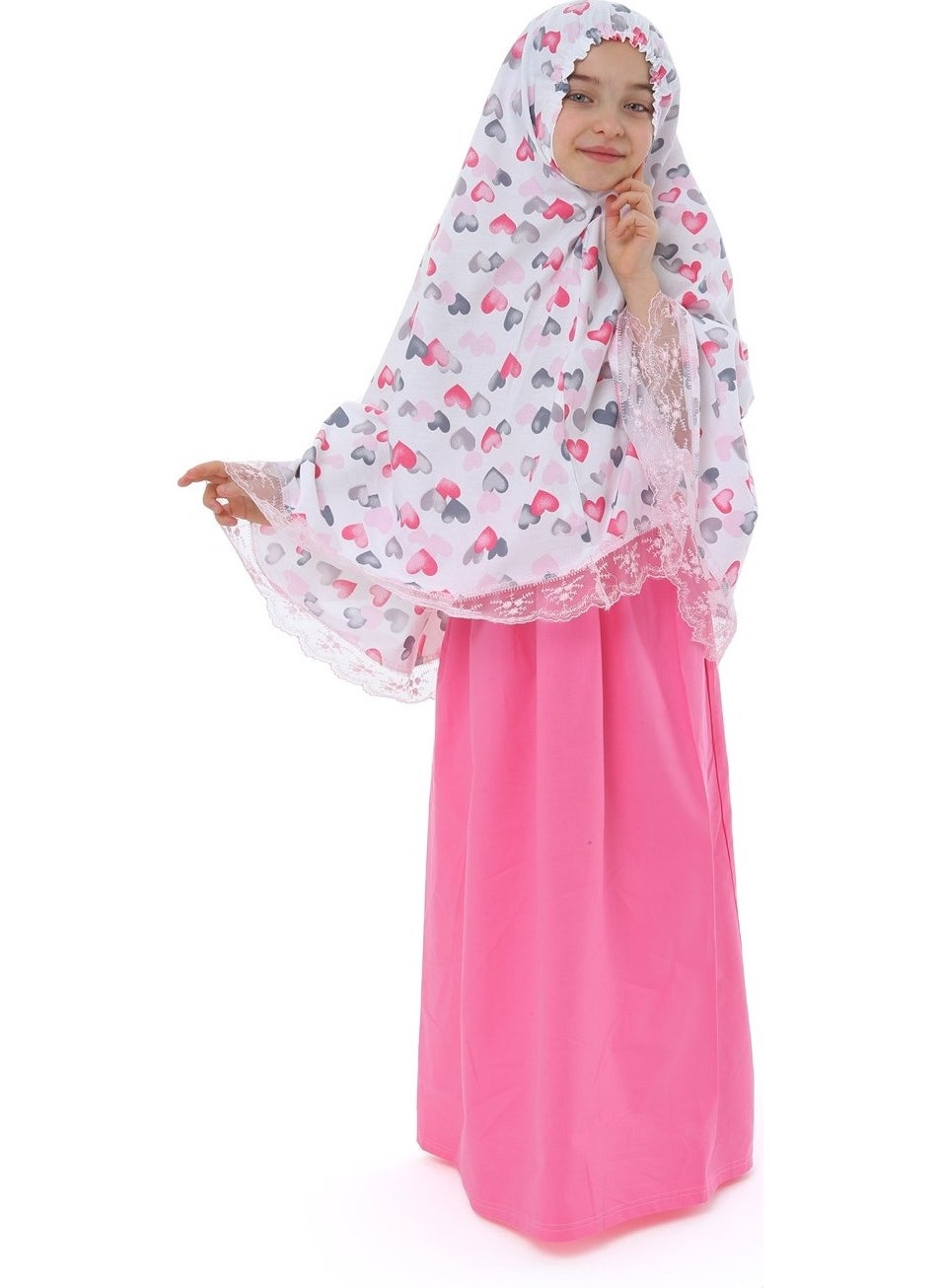 Elanesa  Girl Child Prayer Dress Small Heart Printed Lace Detailed  - Image 3