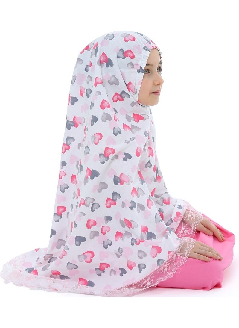 Elanesa  Girl Child Prayer Dress Small Heart Printed Lace Detailed  - Image 5