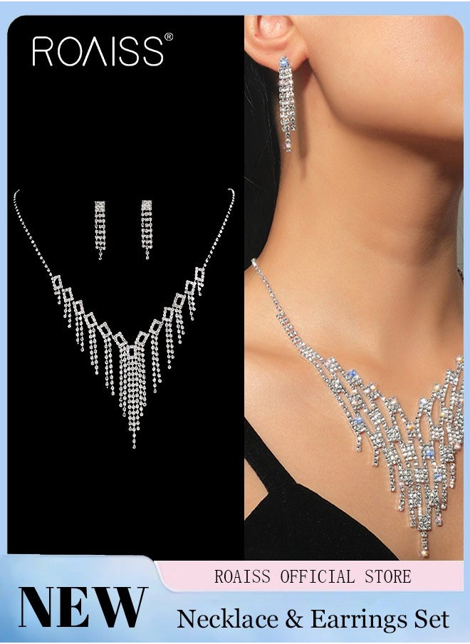 roaiss - Women Two Piece Jewelry Set Earrings Necklace Sparkling Style Highlighting Personal Temperament and Charm - Image 1