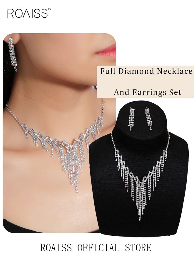 roaiss - Women Two Piece Jewelry Set Earrings Necklace Sparkling Style Highlighting Personal Temperament and Charm - Image 1