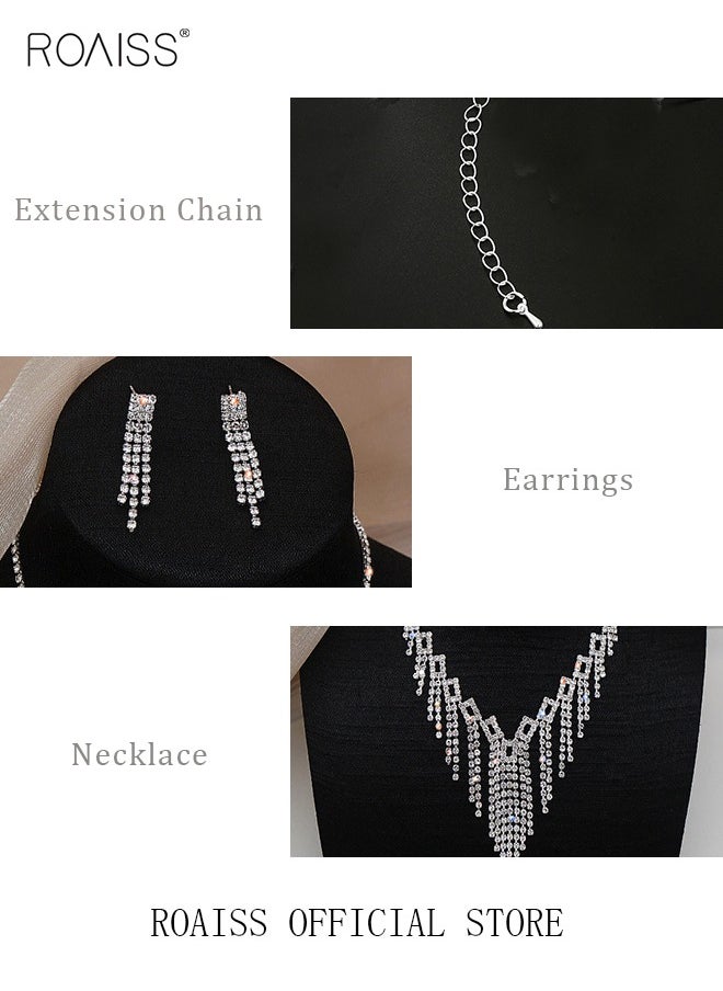 roaiss - Women Two Piece Jewelry Set Earrings Necklace Sparkling Style Highlighting Personal Temperament and Charm - Image 1