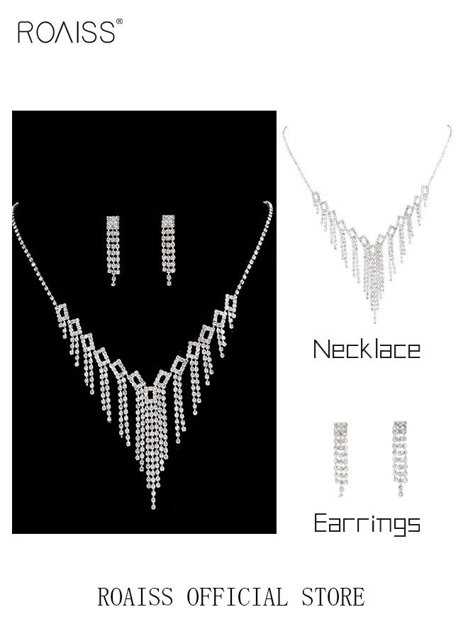 roaiss - Women Two Piece Jewelry Set Earrings Necklace Sparkling Style Highlighting Personal Temperament and Charm - Image 1
