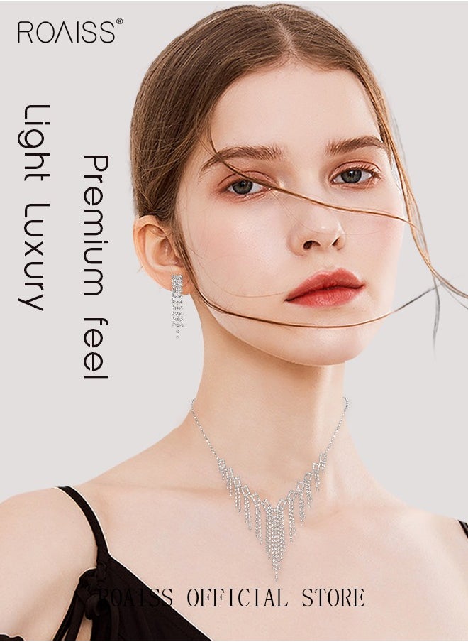 roaiss - Women Two Piece Jewelry Set Earrings Necklace Sparkling Style Highlighting Personal Temperament and Charm - Image 1
