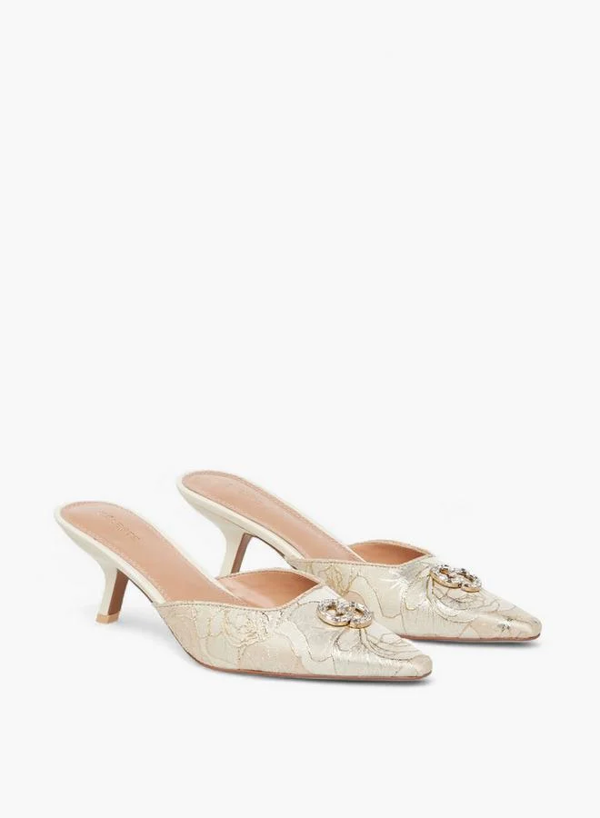 Women Embellished Kitten Heel Mules