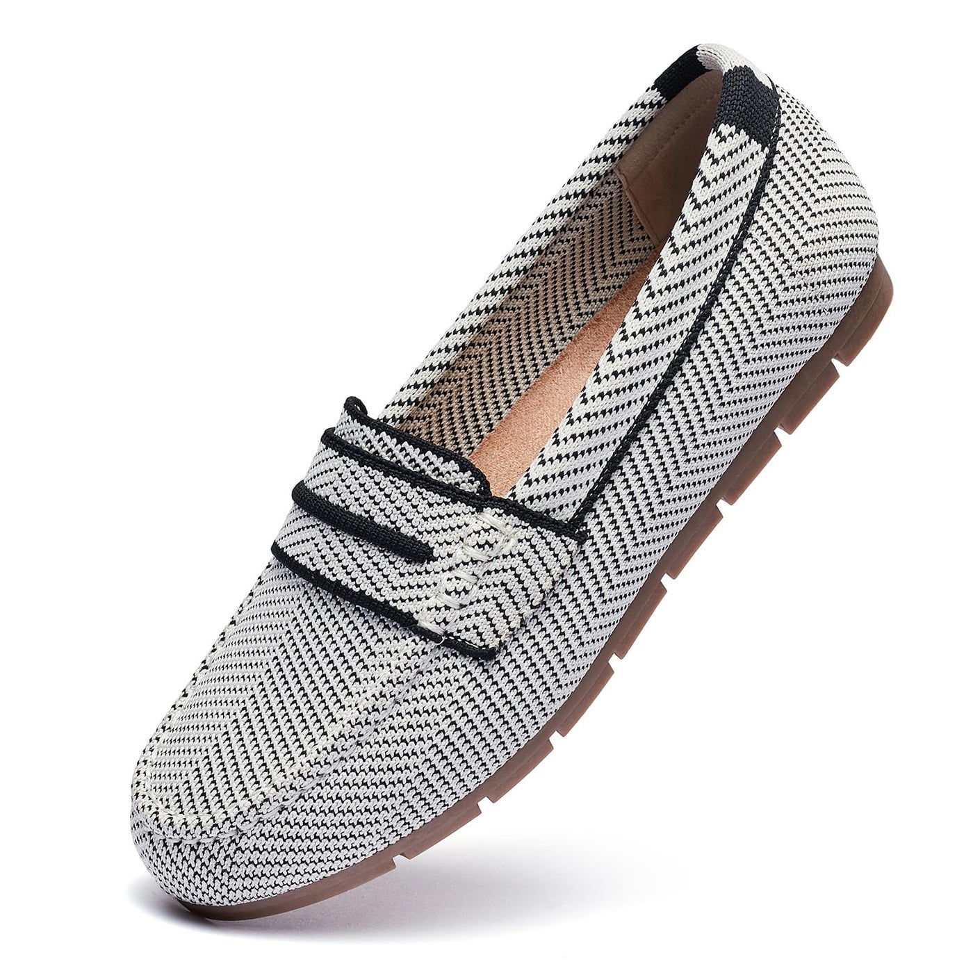 Cvistpieo Loafers for Women Comfortable Dressy Casual Work Flats Lightweight & Breathable Slip On Walking Shoes Knit Zebra Size 7.5