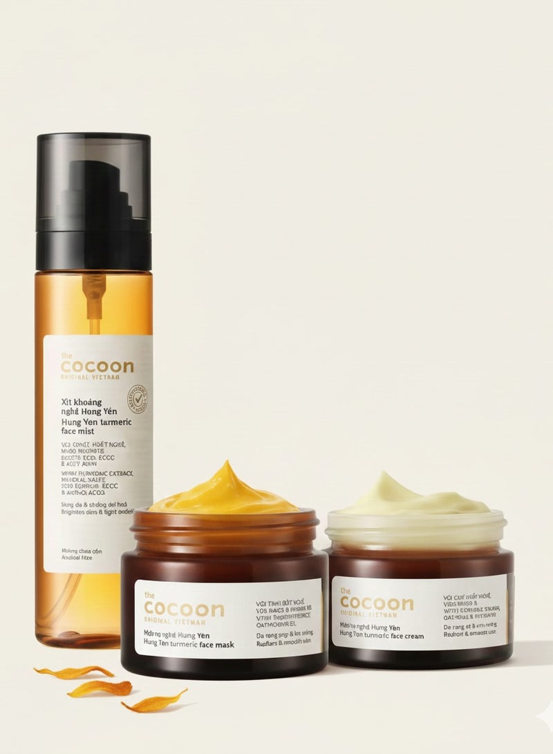 ذا كوكوون أورجنال فيتنام توفير 15% مع الباقات | مجموعة هنج ين بالكركم لإشراقة مثالية – ماسك للوجه وكريم جل 30 مل لكل منتج ورذاذ وجه 130 مل لإشراقة منعشة + هدية مجانية - Image 1