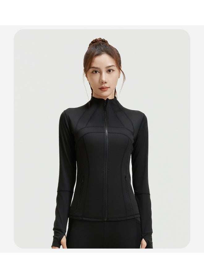 Splicing Fitness Top Jacket Breathable Elastic Pocket Running Sports Yoga Suit Long Sleeve Women's Summer - Image 2