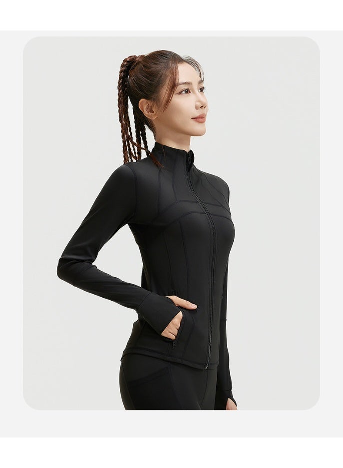 Splicing Fitness Top Jacket Breathable Elastic Pocket Running Sports Yoga Suit Long Sleeve Women's Summer - Image 3