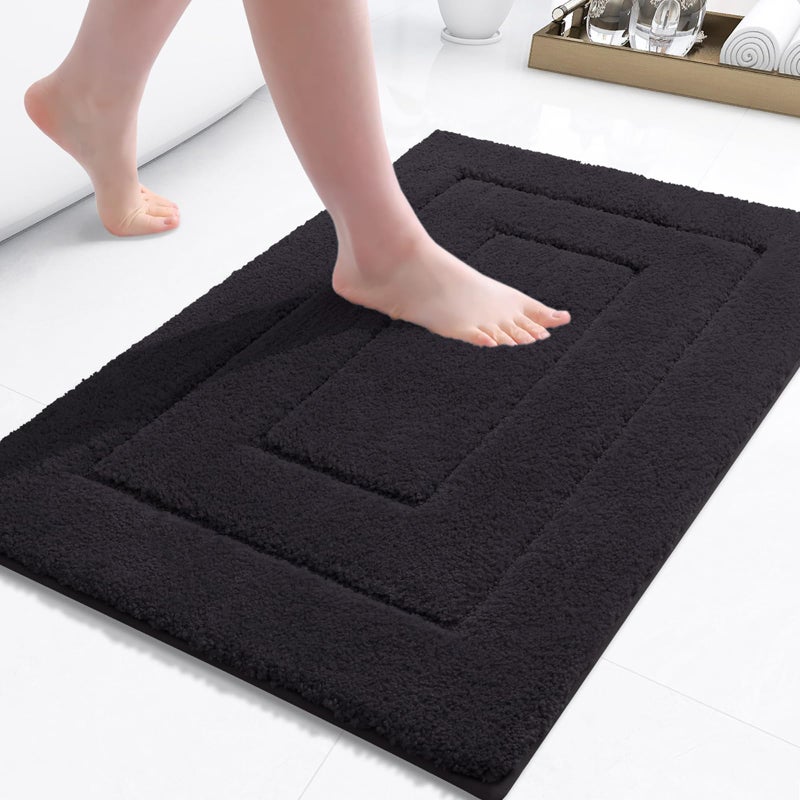 Buganda Bathroom Rugs 24 x 16 Soft and Absorbent Microfiber Bath Rugs NonSlip Shaggy Shower Carpet Machine Wash Dry Bath Mats for Bathroom Floor Tub and Shower Black