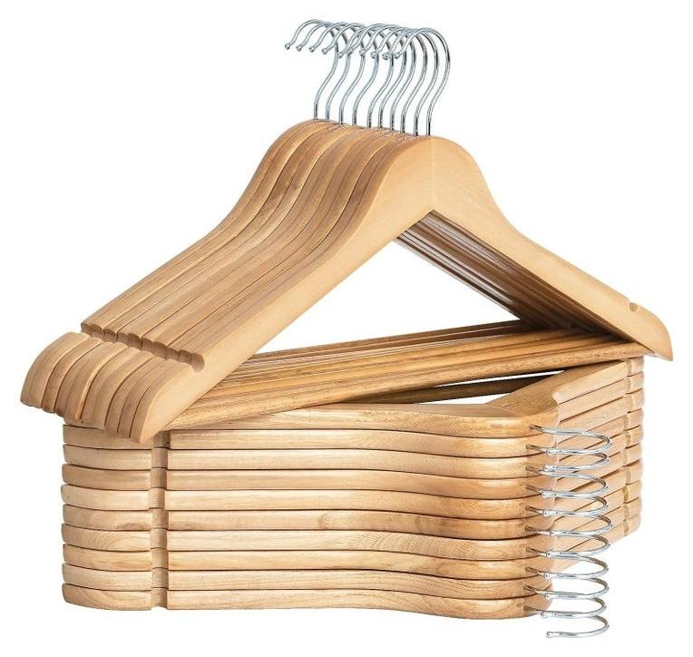 15 PCS Wooden Clothes Hangers For Coats, Shirts, Jackets, Pants, Suits- Biege - Image 1