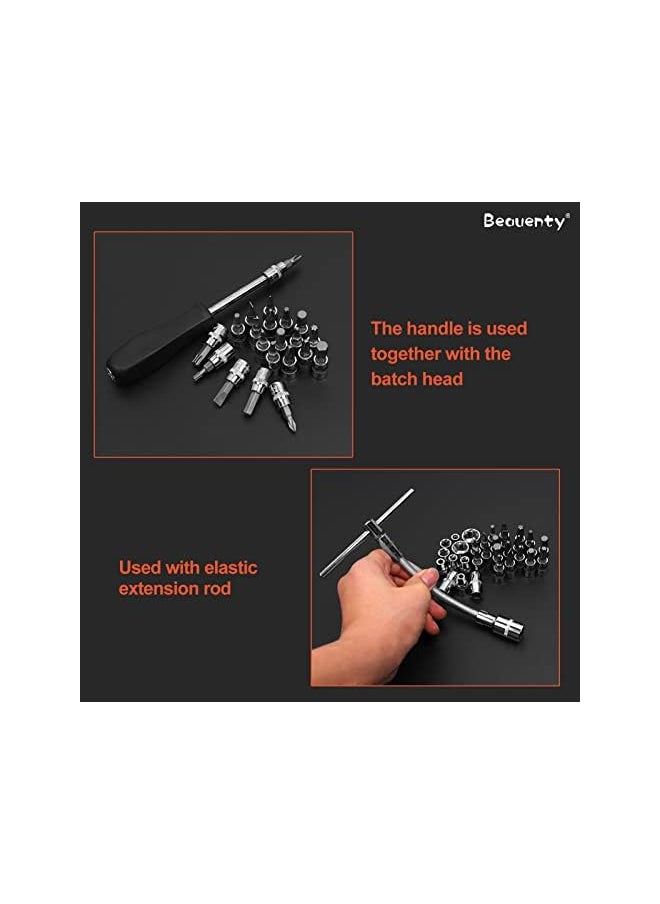 Beauenty Beauenty Carbon Steel Chrome Car Repair Ratchet Set Tool, 1/4" Swivel Sockets |Quick Release Ratchet | Extension Bars and Adapters Drill Bit Multifunction Repair Tool (53pcs)  - Image 5