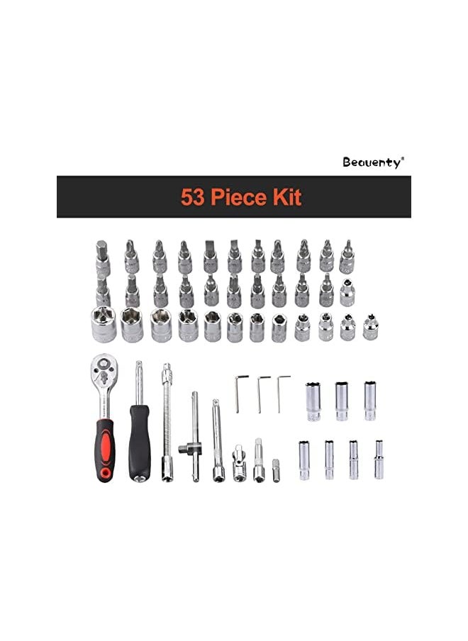 Beauenty Beauenty Carbon Steel Chrome Car Repair Ratchet Set Tool, 1/4" Swivel Sockets |Quick Release Ratchet | Extension Bars and Adapters Drill Bit Multifunction Repair Tool (53pcs)  - Image 3