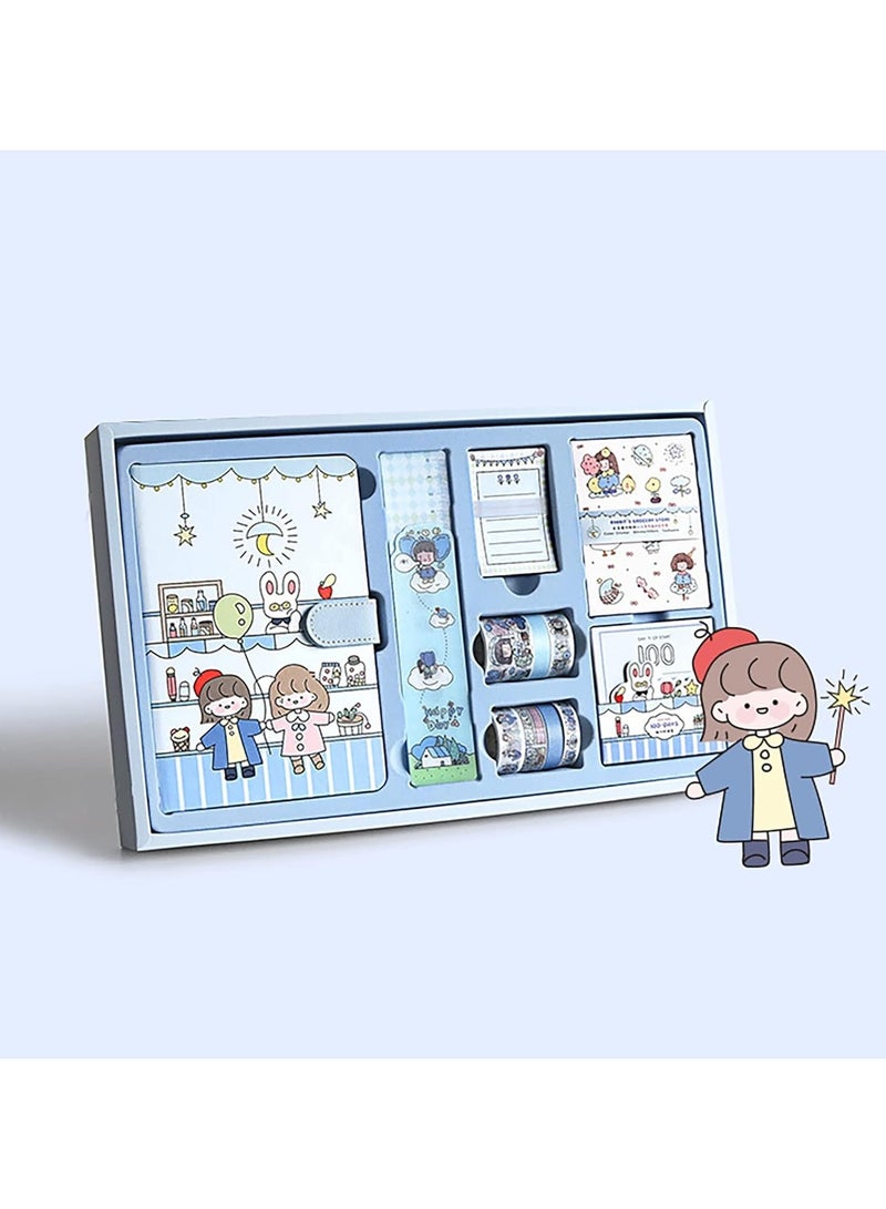 general Cartoon memo set, washi tape stickers, ruler, bookmark, 21 day habit, memo, notes, writing pad scrapbook with 7 rolls of masking tape for planning, 100 day countdown - Image 1