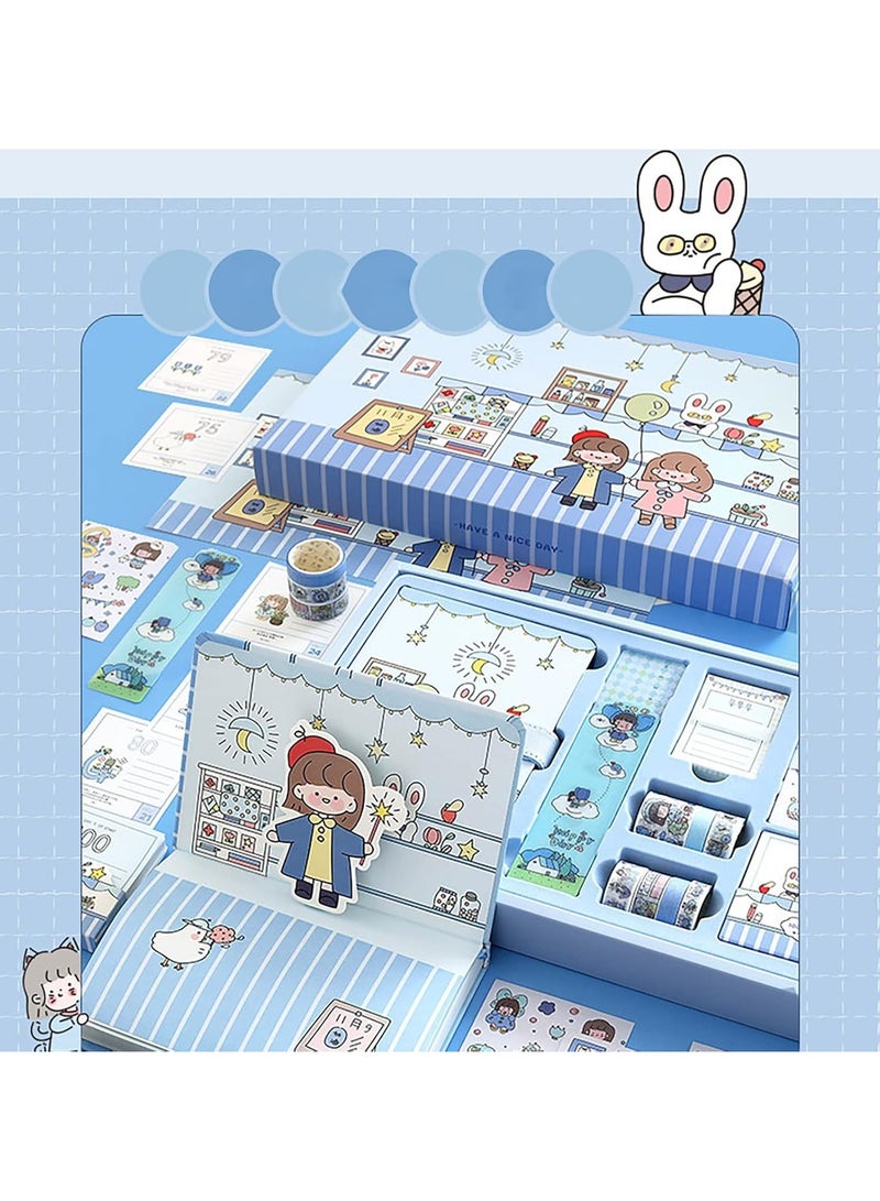 general Cartoon memo set, washi tape stickers, ruler, bookmark, 21 day habit, memo, notes, writing pad scrapbook with 7 rolls of masking tape for planning, 100 day countdown - Image 2