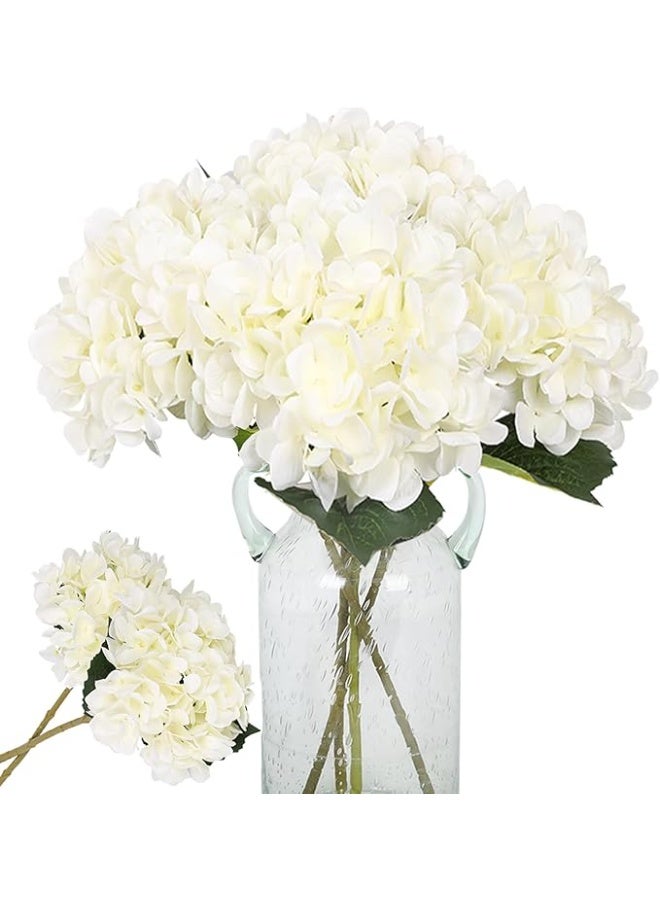DUNISO 3Pcs Silk Hydrangea Artificial Flowers Realistic Hydrangea Flowers Bouquet for Wedding Party Office Home Decor (White) - Image 1