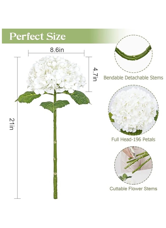 DUNISO White Hydrangea Artificial Flowers with Long Stem & Leaves, Full Latex Faux Hydrangea Flowers for Home Decor Party Floral Arrangements Wedding Bouquets Centerpieces, 3Pcs  - Image 3