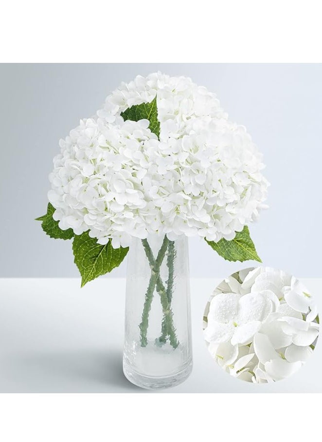 DUNISO White Hydrangea Artificial Flowers with Long Stem & Leaves, Full Latex Faux Hydrangea Flowers for Home Decor Party Floral Arrangements Wedding Bouquets Centerpieces, 3Pcs  - Image 1