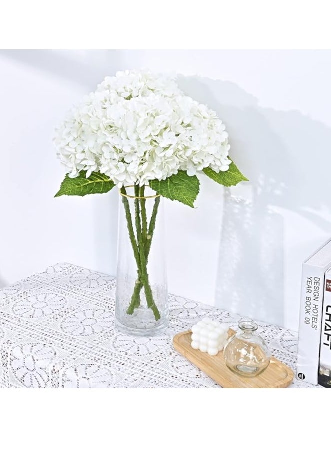 DUNISO White Hydrangea Artificial Flowers with Long Stem & Leaves, Full Latex Faux Hydrangea Flowers for Home Decor Party Floral Arrangements Wedding Bouquets Centerpieces, 3Pcs  - Image 2