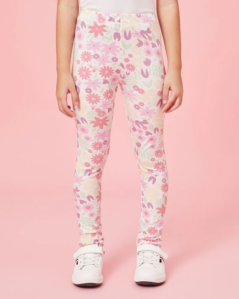 Redtag Girls White Floral Printed Leggings