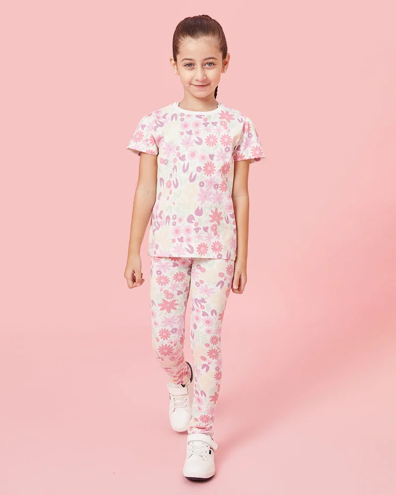 Redtag Girls White Floral Printed Leggings