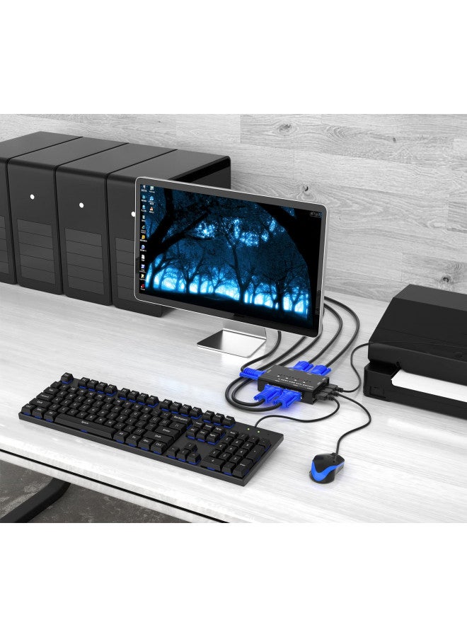 Yinker VGA KVM Switch, Yinker 4 Port USB VGA KVM Switch w/4 KVM Cables & 3 USB Hubs for 4 Computers Share One Monitor Keyboard Mouse - Image 1