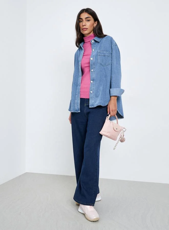 Styli Styli Blue Longline Denim Shirt
