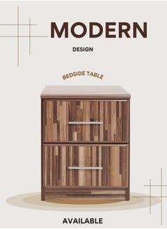 AFT Slim Minimalist Design Nightstand /bedside Table / Mid Century Modern Design bedside table / Nightstand with 2 Drawers and Sturdy MDF Frame, Perfect for Modern Bedroom and living room Space, Ideal for small spaces, it combines functionality with style, offering storage without taking up much room. (Teak Block Dark brown) Arfan  - Image 1